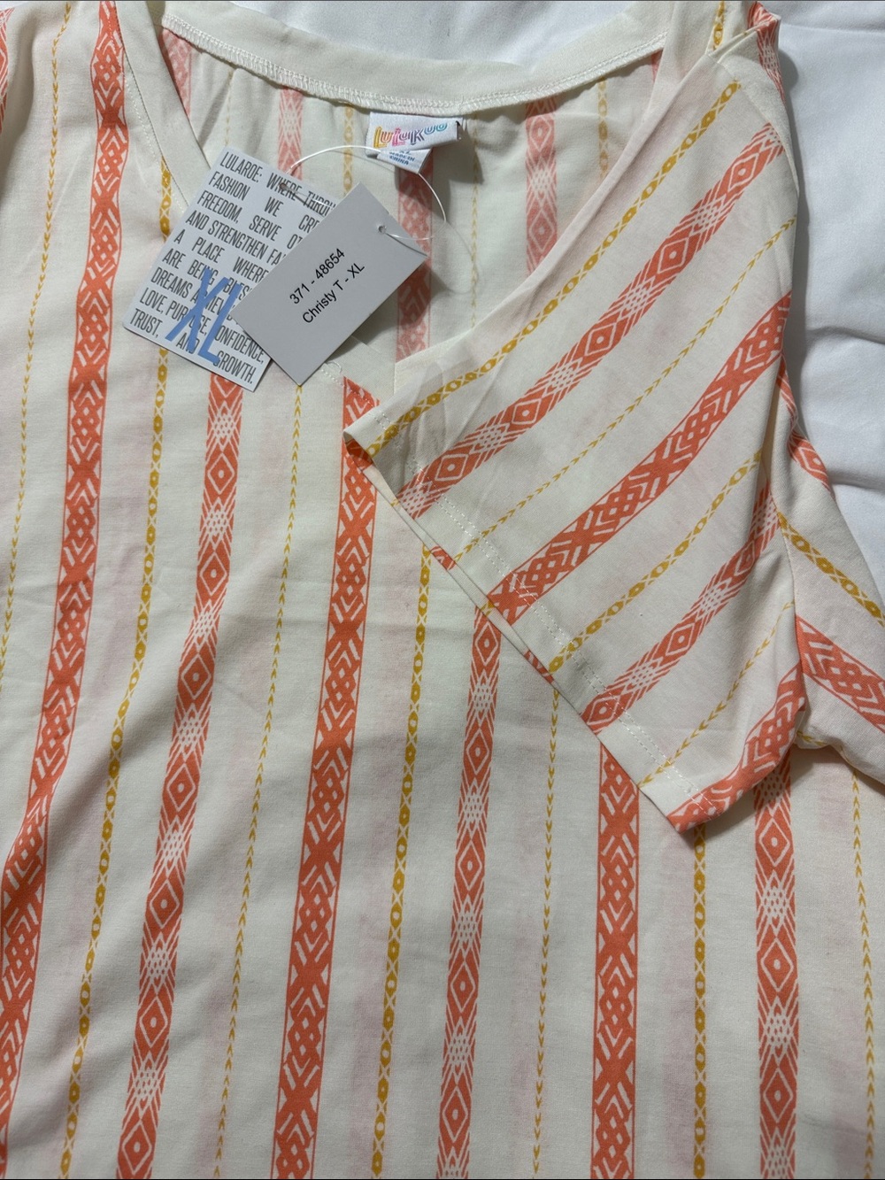 NWT, LuLaRoe Geometric Orange and Yellow Tee, XL - Picture 6 of 6